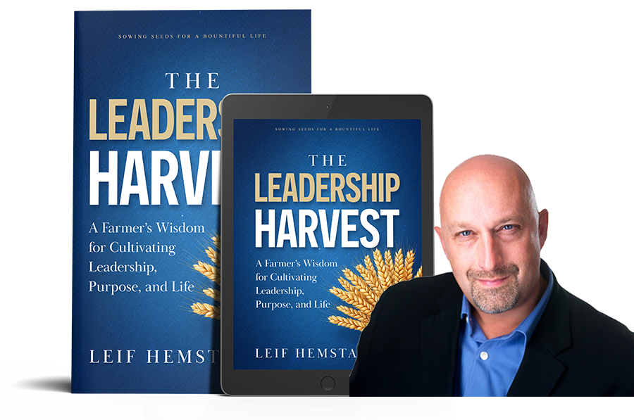 The Leadership Harvest book covers with Leif Hemstad headshot